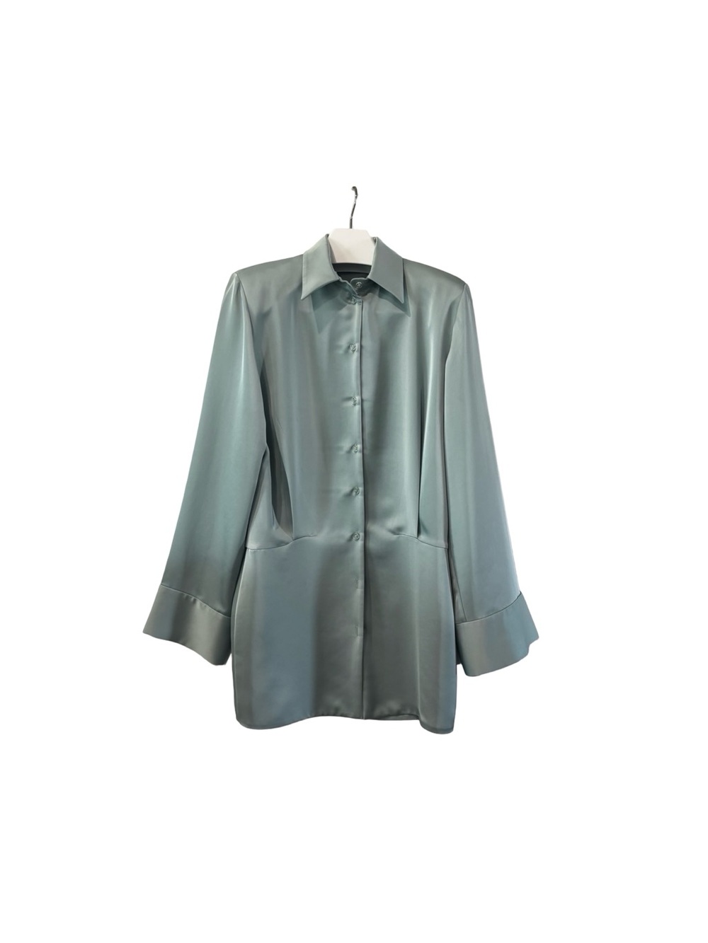 The Attico Satin Shirt Jacket in Sage Green